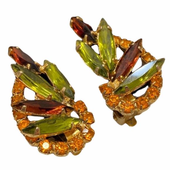 Vintage Juliana Navette And Round Rhinestone Crawler Earrings - Picture 1 of 15